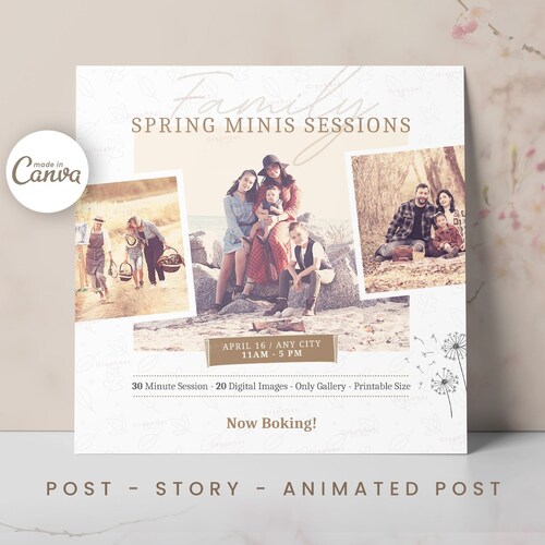 Photography Instagram Post, Mini Session Marketing Template, Family Mini Sessions, Spring Photographer Story, Editable Canva Banner