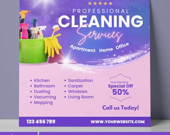 Cleaning Service Canva Templates | House Cleaning Instagram Posts | Cleaning Business Flyer | Housekeeper Social Media Kit | Editable