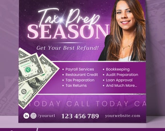 Tax Preparation Flyer Template | CPA Canva Post | Bookkeeping Promotion | Accounting Services Marketing | Editable Tax Flyer