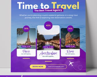 Travel Agency Canva Templates | Vacation Instagram Post & Story | Flight Booking Social Media | Holiday Brand Kit | Travel Agent Marketing