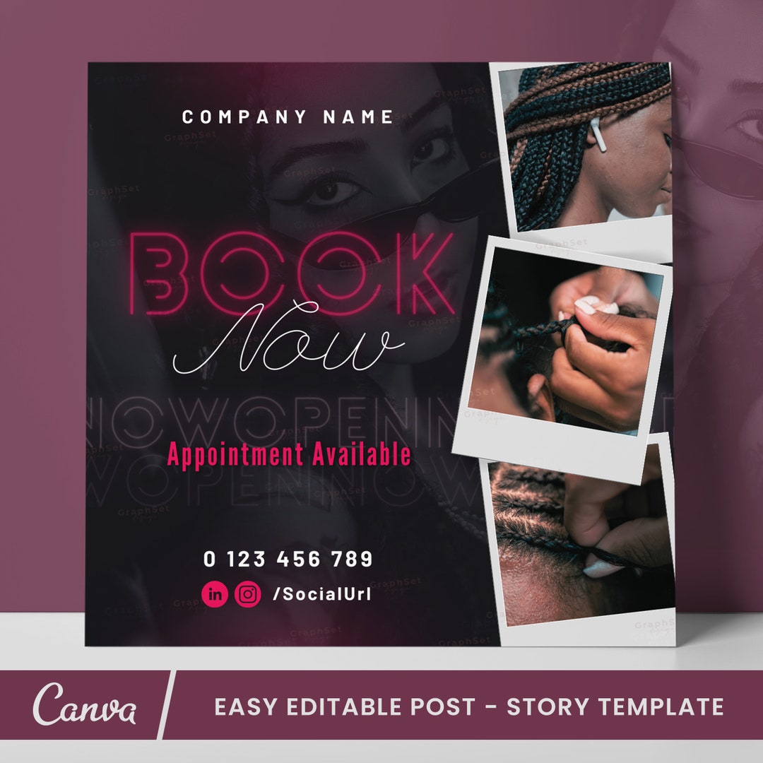 Book Now Instagram Post, Braids Booking Marketing, Appointments ...