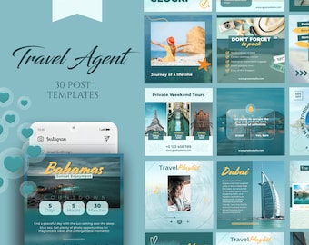 Travel Agent Instagram Post Templates | 30 Canva Vacation Booking Bundle | Tour Package Marketing Kit | Destination Travel Content Pack