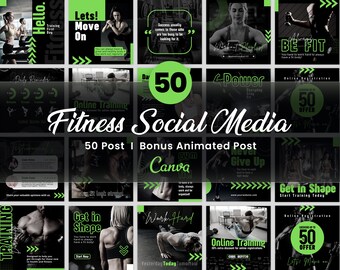 50 Fitness Instagram Post, Gym Marketing Template, Fitness Challenge Banner, Sports Social Media Flyer, Workout Coaching, Editable Canva