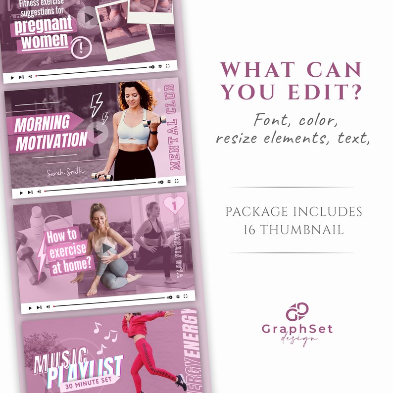🔥 WHY THIS WORKS
✔ Bold, high-contrast text is readable even at small thumbnail size
✔ 16 designs cover every common fitness video topic
✔ Consistent branded look builds channel recognition
✔ Ready-to-use layouts save hours on every upload
✔ Photo-forward designs highlight you and your workouts
✔ Professionally designed so your channel looks established, not amateur