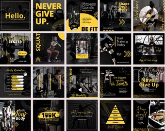 Plantillas Black Fitness Canva / Paquete de 120 publicaciones e historias para entrenadores de gimnasio / Kit de marketing para entrenadores de entrenamiento / Redes sociales para modelado corporal / Paquete para gimnasio