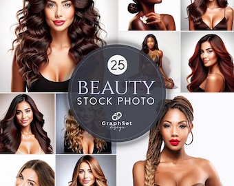 Beauty Stock Photos Bundle | Hair Salon Marketing Images | Makeup & Skincare Branding | AI Beauty Photo Pack | 25 JPG Images