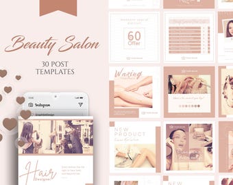 Beauty Salon Instagram Post Templates | 30 Canva Hair Nail Spa Bundle | Salon Marketing Content Kit | Esthetician Branding Pack
