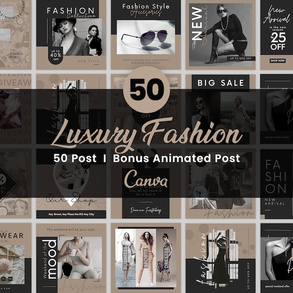 Luxury Fashion Instagram Posts, Trendy Fashion Templates, Clothes Boutique Business Social Media, Fashion Blogger Kit, Fashion Boho Design