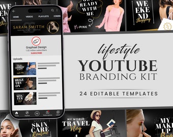 Lifestyle YouTube Thumbnail Template, Beauty & Fashion YouTube Channel Branding Kit, YouTuber Intro Presets, Influencer Editable Canva Set