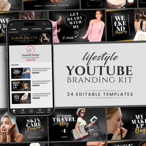 YouTube Thumbnail Templates, Lifestyle YouTube Channel Branding Kit, Beauty & Fashion, YouTube Intro, Influencer Presets, Editable Canva Set