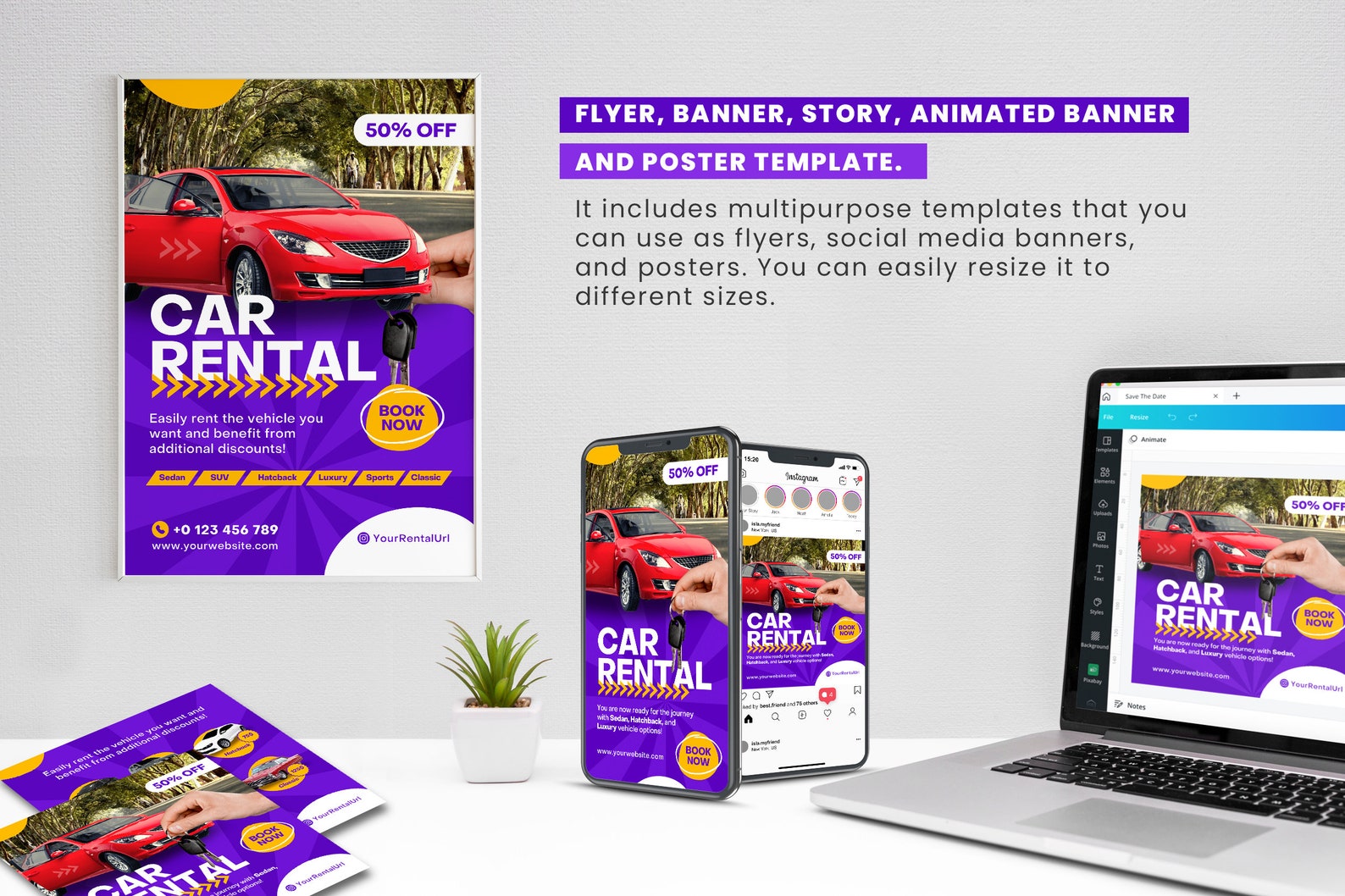 Car Rental Instagram Post, Rent a Car Marketing, Rental Agent Poster ...