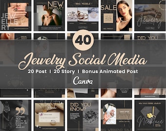 Sieraden Instagram-sjablonen Canva | Bundel met 40 berichten en verhalen | Mode-accessoireset | Ketting Brand Post | Bewerkbare sieradeninhoud