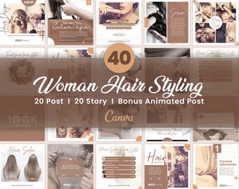 Hair Styling Instagram Templates, Hair Salon Business Posts, Woman Hair Designer Marketing Kit, Beauty Salon Branding, Editable Canva Flyer