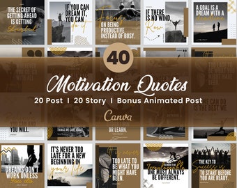 40 Motivation Quotes Post Template, Empowerment Instagram Motivational Set, Wellness Coach DIY Flyer, Life Mentor Quote, Editable Canva