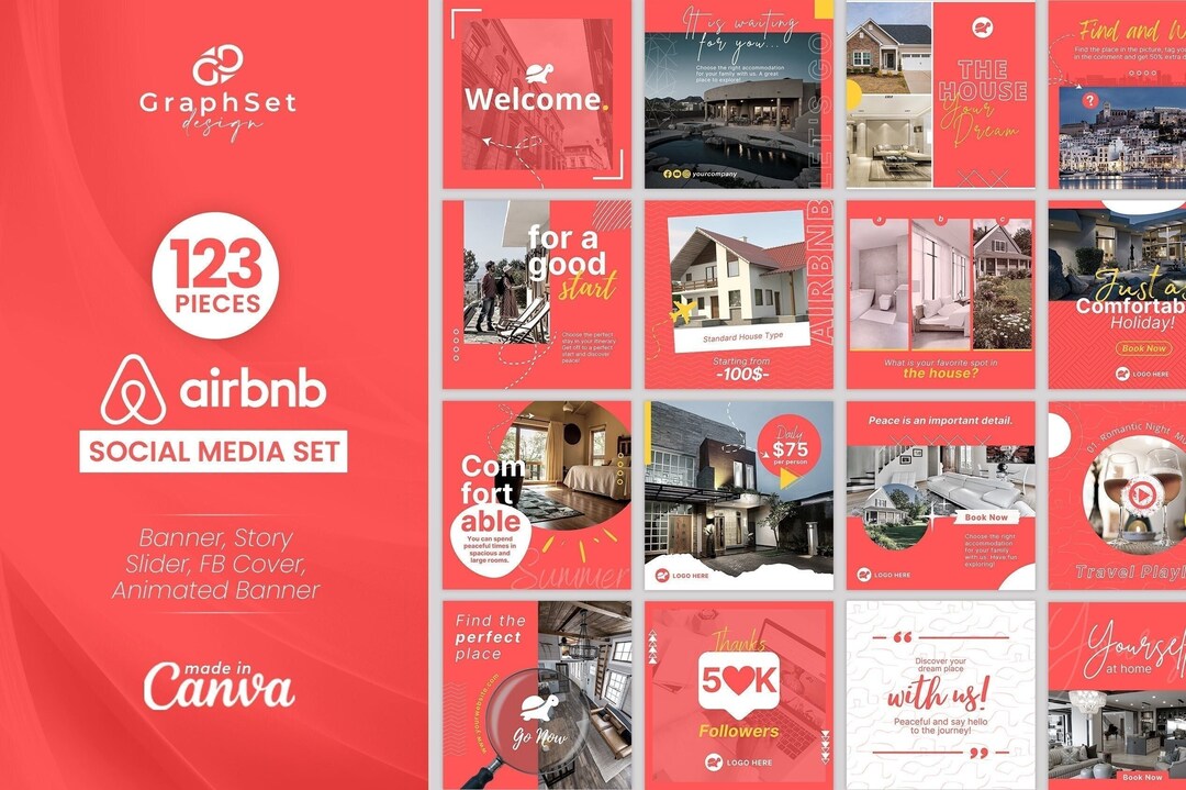 Airbnb Template Canva Instagram Template Digital Flyer Set Etsy
