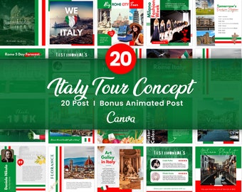 Italy Tour Instagram Post Templates | 20 Canva Travel Agency Bundle | Rome Venice Vacation Marketing | Italian Destination Content Pack