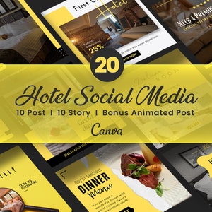 Hotel Instagram Post, Hotel Marketing Templates, Summer Hotel DIY Flyers, Modern Travel Hotel Banner, Hotel Business Design, Editable Canva