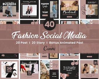 Fashion Canva Templates | 40 Instagram Post & Story Bundle | Clothing Brand Social Media Kit | New Arrival Marketing | Style Content Pack