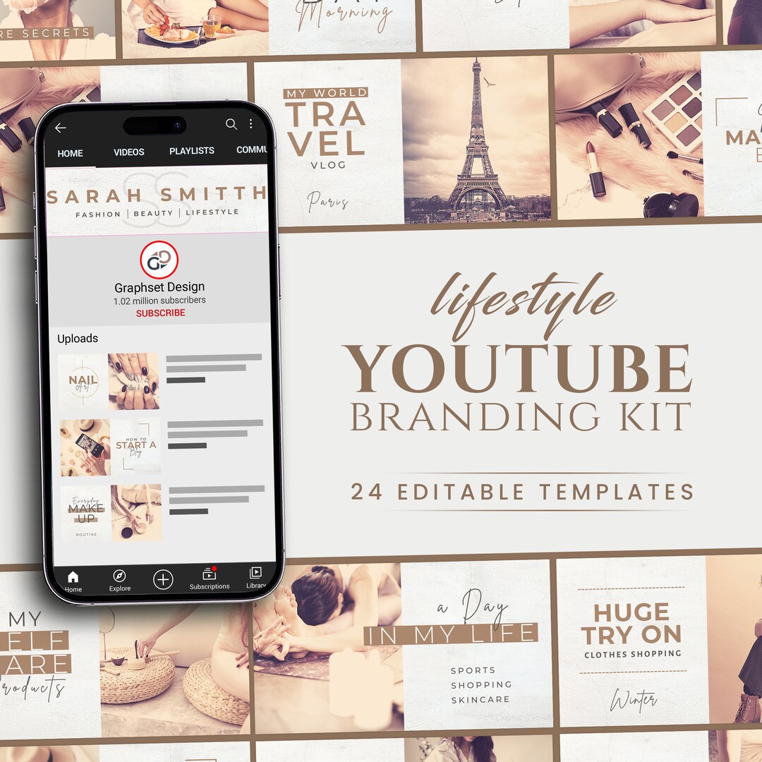 Youtube Thumbnail Templates, Lifestyle Youtube Channel Branding Kit ...