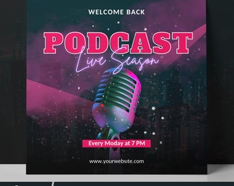 Podcast Summit Flyer, Podcast Instagram Post, Club Flyer, Disco Party Invite Flyer, Social Media Flyer, Going Live Template, Editable Canva