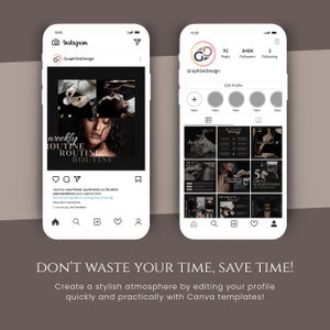 May include: A screenshot of an Instagram profile page with a black and white color scheme. The profile name is "GraphSetDesign" and the profile picture is a stylized letter "G". The profile has 92 posts, 840K followers, and 2 following. The profile page includes a grid of nine images, each with a different design. The images are all black and white and feature text and graphics. The text on the images includes phrases like "Be Positive", "About Writing", "Business Strategy", "Branding Psychology", and "5 Great Suggestions".