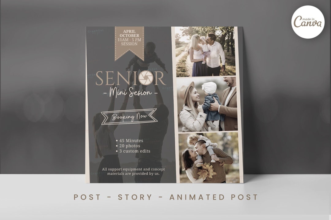 Mini Session Post Photography Canva Template | Senior Session Post & Story | Photo Studio ...