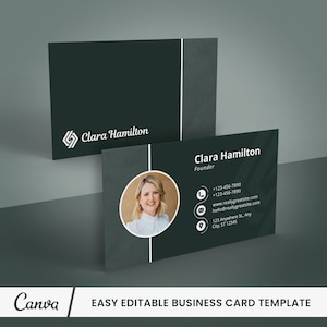Green Business Card Template, Corporate Calling Card, DIY Printable Card, Aesthetic Card, Corporate Creative Card, Brand Kit, Editable Canva