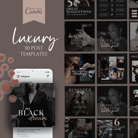 Luxury Instagram Templates Canva | 30 Post Bundle | Influencer Brand Kit | Fashion Social Media Kit | Done For You Posts