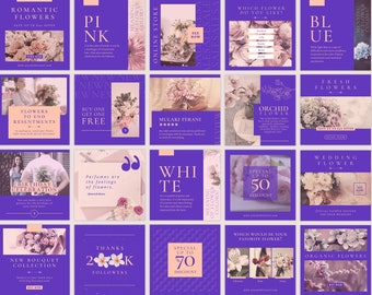 120 Florist Shop Instagram Post, Flower Shop Marketing Template, Special Day Social Media DIY Flyer, Purple Canva Business Banner