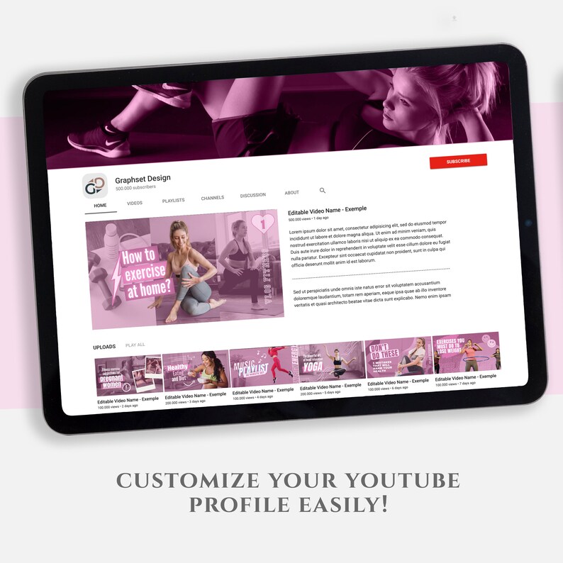✨ WHAT'S INCLUDED
✔ 16 Editable Fitness YouTube Thumbnail Templates (1280x720 px)
✔ Designs for workout classes, running, yoga, healthy eating & diet, fitness goals, morning motivation, home workouts, and playlist videos
✔ Cohesive mauve-and-pink color palette