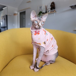 Sphynx Cat Shirt - Pink Butterflies Easy-on Cat Clothes XL