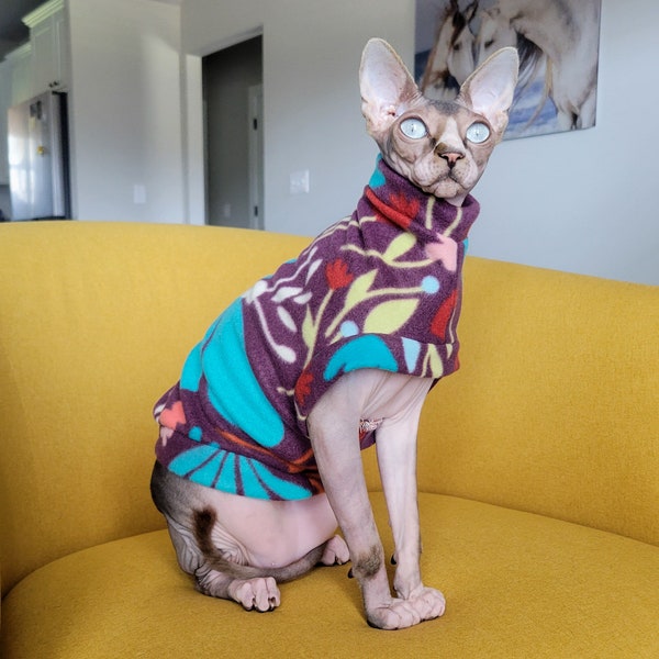 Sphynx Cat Sweater - Purple Butterflies Easy-On Cat Clothes