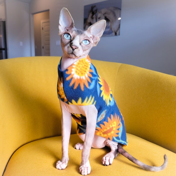 Sphynx Cat Shirt - Sunflowers Easy-On Cat Clothes Tunic