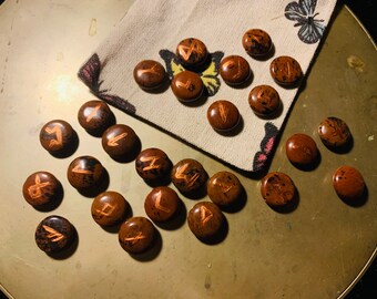 Conjunto de adivinación de runas nórdicas de brujería, regalo de bruja, piedra preciosa JASPER, Libro de las Sombras, vikingo nórdico