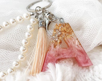 Personalized resin letter keychain with Keychain ring and tassel included. Add name with no extra cost.