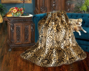 Brown Spotted Leopard, Throw Blanket, Animal Friendly Shag Faux Fur, All Sizes, Minky Fur Lining, Handmade to Order, Made in America