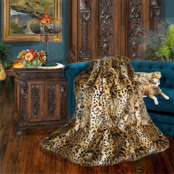Braun gefleckter Leopard, Decke, Tierfreundlicher Shag Kunstpelz, Alle Größen, Minky Pelzfutter, Handgefertigt auf Bestellung, Made in America