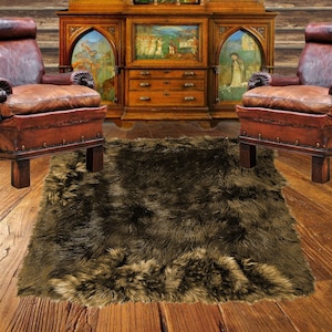 Handmade Wolf Trimmed Pelt Rug, Designer Rug, Luxurious Faux Fur, All