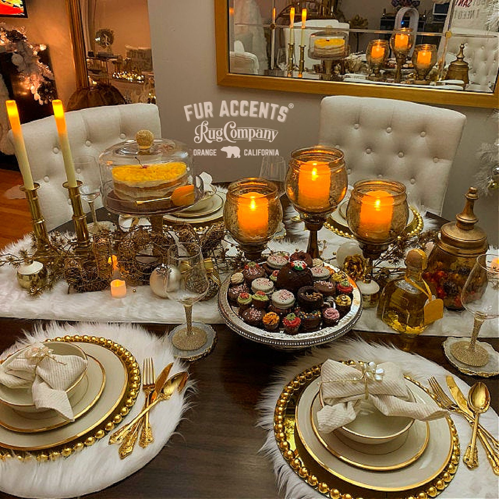 Shaggy White Faux Fur Table Placemat, Table Runner, Decoration Square