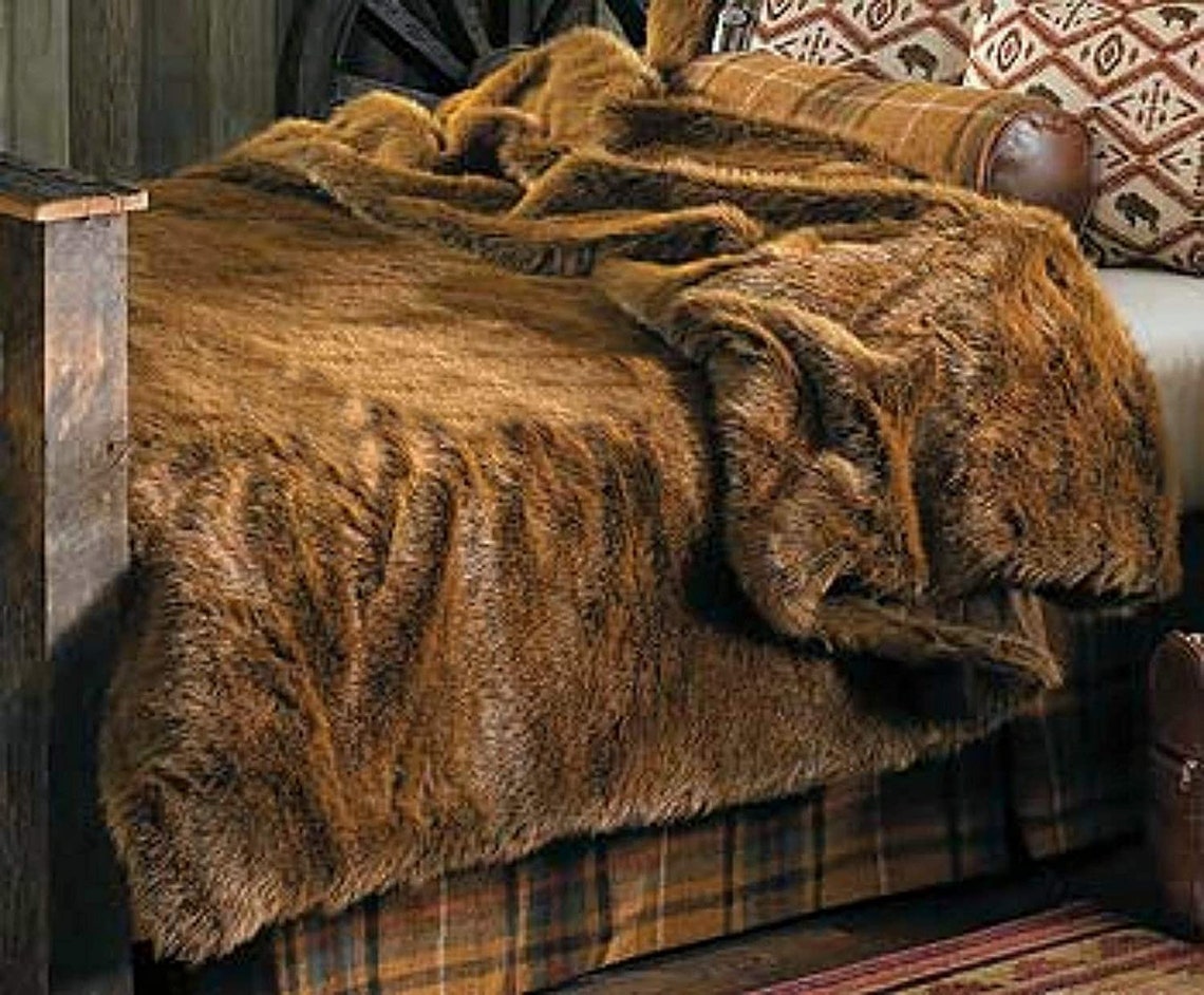 Animal Friendly Faux Fur Coyote Bedspread, Comforter, Throw Blanket