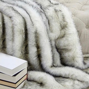 Animal Friendly Faux Fur Off Black Tip Huskie Fur Bedspread Comforter  / Multiple Sizing with Cuddle Minky Lining/Handmade in the USA