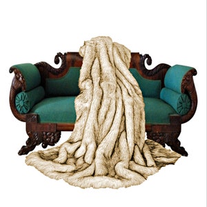 Animal Friendly Faux Fur Comforter Bedspread, Luxury Faux Fur Throw Blanket. Handmade in America Long Hair Brown Tip Fur
