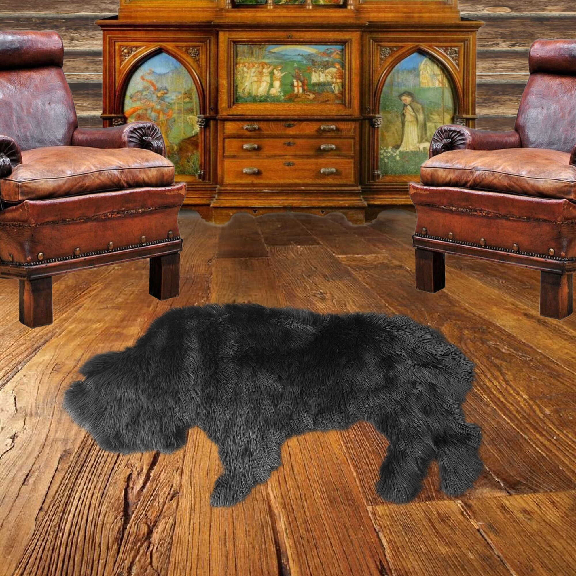 Fur Rug Backdrops Handmade Buffalo Faux Fur Rug, Cabin Decor, Accent Pelt Rug - Etsy