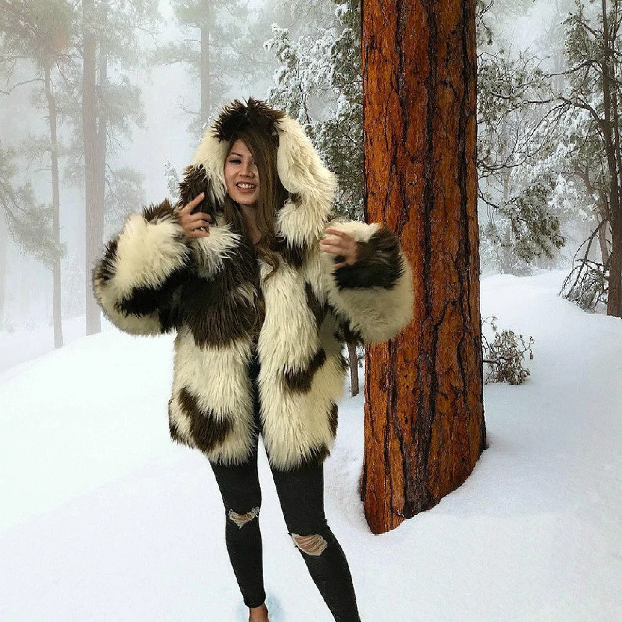 Animal Friendly Faux Fur Oversized Coat, Overcoat, Brown