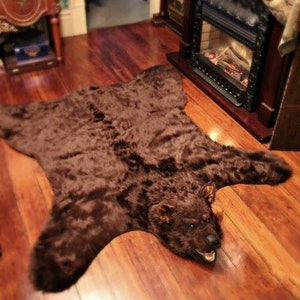 Animal Friendly Faux Bear Skin Rug with Realistic Fake Bear Head, Handmade to Order, Log Cabin Rug, White Black or Brown,  Suede Lined