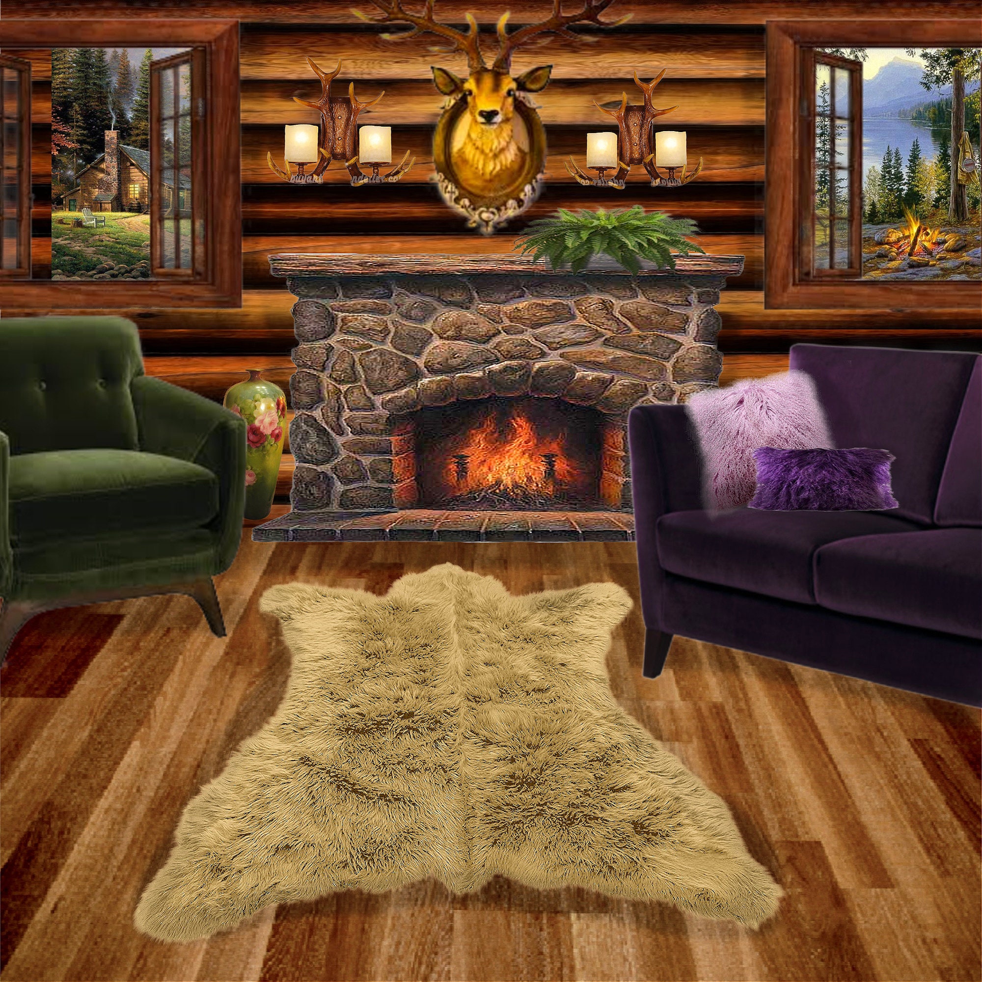 Faux Fur Bear Skin Rug, Black Shag Rug, Lodge Decor, Handmade in USA - Etsy