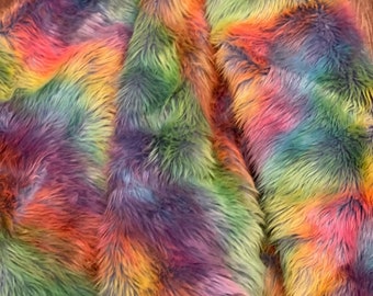 Faux Fur Yardage, Fabric, Craft Fur, Animal Friendly Faux Fur, Shag Fur, Remnant, Sizes Available Multi Color Pastel Rainbow Fur, Throw