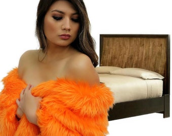 Faux Fur Shag Throw Blanket, Comforter or Bedspread, Pillow, Brilliant Orange Shag, All Sizes, Minky Cuddle Fur Lining, Handmade in the USA