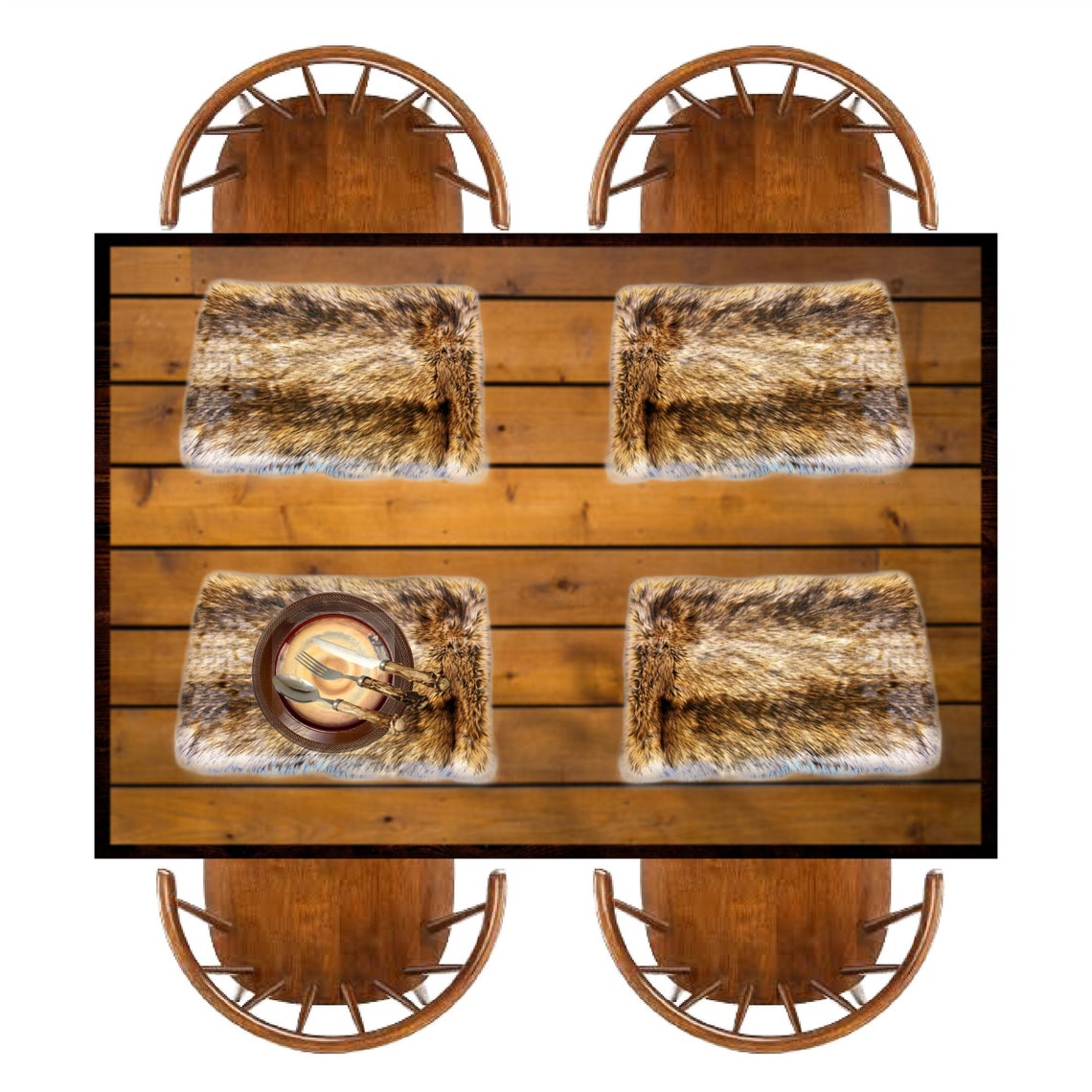 Golden Wolf Stripe Faux Fur Table Placemat, Table Runner, Decoration