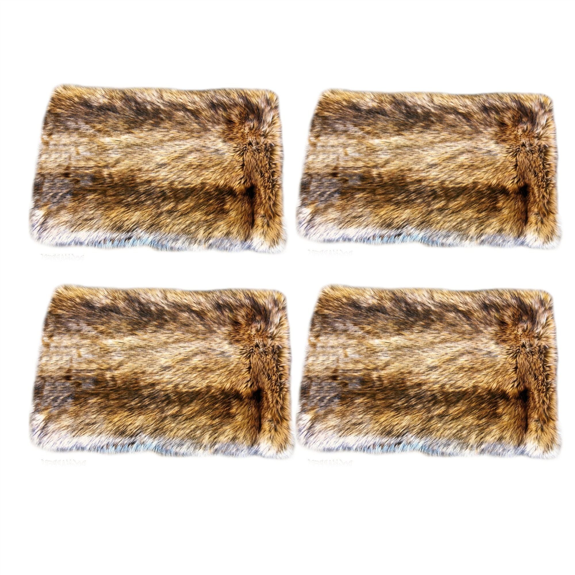 Golden Wolf Stripe Faux Fur Table Placemat, Table Runner, Decoration